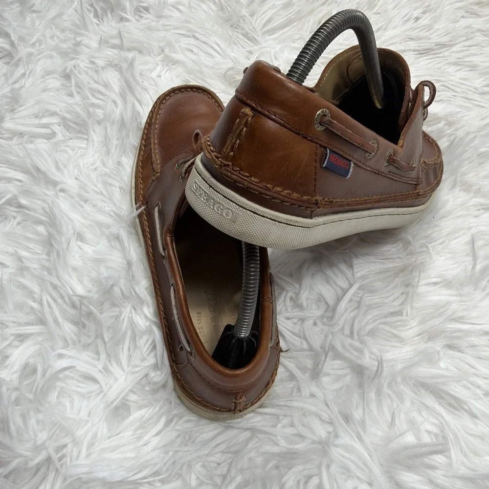 SEBAGO Mens Boat Shoes 8.5 RYDE 2 Mahogany Brown Oiled Leather Loafers Handmade!
